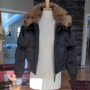 Women's Black Bomber Jacket with Fur Collar